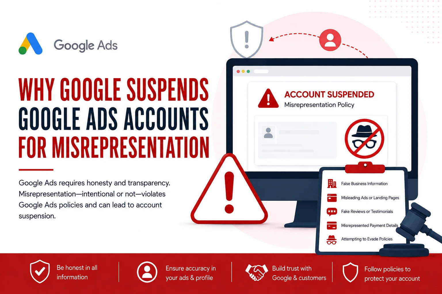 google ads misrepresentation suspension